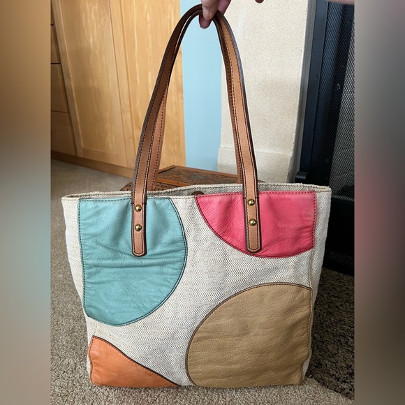 Fossil Vintage Shopper Multicolor Leather and Woven Textile Tote Bag - Picture 3 of 16